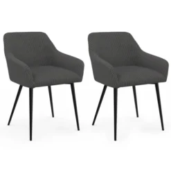 Lot de 2 fauteuils de table avec accoudoirs en velours côtelé gris