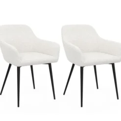 Lot de 2 fauteuils de table blancs en tissu bouclette