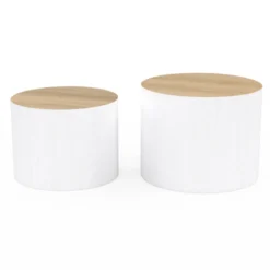 Lot de 2 tables basses cylindres gigognes bois et blanc