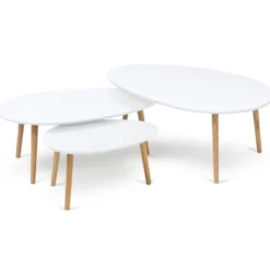 Lot de 3 tables basses de salon gigognes scandinaves laquées blanc