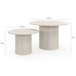 Lot de 2 tables basses gigognes rondes 50/70 effet lattes travertin