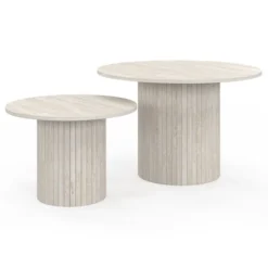 Lot de 2 tables basses gigognes rondes 50/70 effet lattes travertin