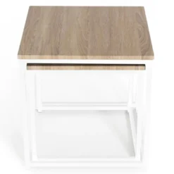 Lot de 2 tables basses gigognes bois et métal blanc