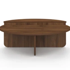 Lot de 2 tables basses rondes 90 cm asymétriques effet noyer