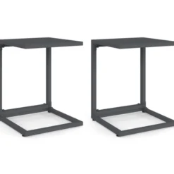 Lot de 2 tables d'appoint de jardin pour transat et bain de soleil gris anthracite
