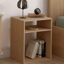 Lot de 2 tables de chevet avec rangements ouverts effet lattes et bois