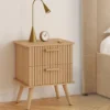 Lot de 2 tables de chevet avec 2 tiroirs en lattes tasseau bois coloris chêne
