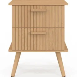 Lot de 2 tables de chevet avec 2 tiroirs en lattes tasseau bois coloris chêne