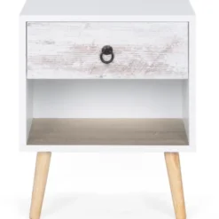 lot de 2 tables de chevet blanches effet vieilli 1 tiroir style scandinave