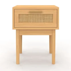 lot de 2 tables de chevet en bois cannage effet naturel avec 1 tiroir