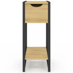 Lot de 2 tables de chevet gain de place bois et métal noir 1 tiroir 1 tablette style industriel