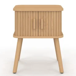 Lot de 2 tables de chevet 2 portes coulissantes lattes tasseaux bois coloris chêne