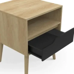 Lot de 2 tables de chevet scandinaves avec tiroir bois effet hêtre et noir