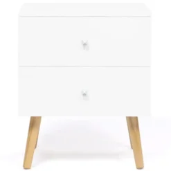 Lot de 2 tables de chevet scandinaves bois et blanc 2 tiroirs