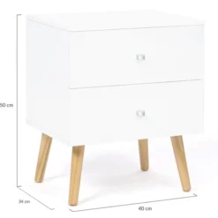 Lot de 2 tables de chevet scandinaves bois et blanc 2 tiroirs