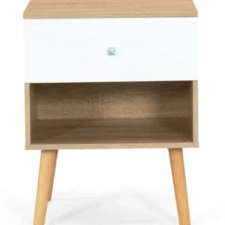 Lot de 2 tables de chevet scandinaves hêtre et blanc 1 tiroir