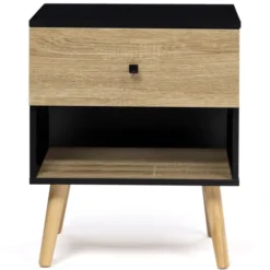 Lot de 2 tables de chevet scandinaves bois et noir 1 tiroir