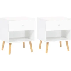 Lot de 2 tables de chevet scandinaves bois blanc 1 tiroir