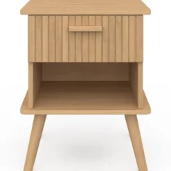 Lot de 2 tables de chevet tasseau bois coloris chêne avec 1 niche et 1 tiroir