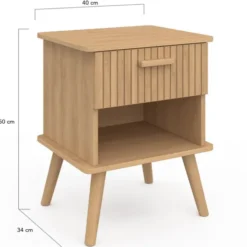 Lot de 2 tables de chevet tasseau bois coloris chêne avec 1 niche et 1 tiroir