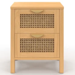 Lot de 2 tables de chevet 2 tiroirs cannage et bois