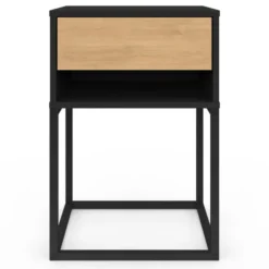 Lot de 2 tables de chevet 1 tiroir façon hêtre et 1 niche noire