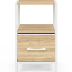 Lot de 2 tables de chevet 1 tiroir et 1 niche bois et blanc