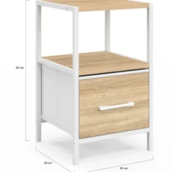Lot de 2 tables de chevet 1 tiroir et 1 niche bois et blanc
