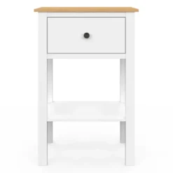 Lot de 2 tables de chevet 1 tiroir et 1 tablette blanc et plateau bois