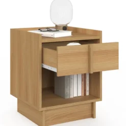 Lot de 2 tables de chevet 1 tiroir et 1 niche façon hêtre design minimaliste