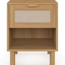 Lot de 2 tables de chevet 1 tiroir avec niche bois et effet lin