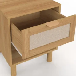 Lot de 2 tables de chevet 1 tiroir avec niche bois et effet lin