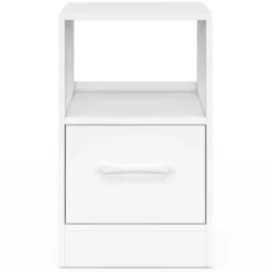 Lot de 2 tables de chevet 1 tiroir en tissu avec niche bois blanc