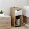Lot de 2 tables de chevet étroites 1 tiroir avec niche bois façon hêtre et blanc