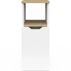 Lot de 2 tables de chevet étroites bois et blanc 1 porte avec niche