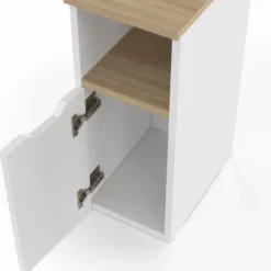 Lot de 2 tables de chevet étroites bois et blanc 1 porte avec niche