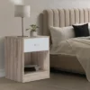 Lot de 2 tables de nuit bois façon hêtre tiroir blanc