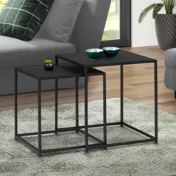 Lot de 2 tables gigognes métal noir carrées 40 cm et 45 cm