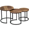 Lot de 3 tables gigognes rondes style industriel bois foncé