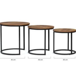 Lot de 3 tables gigognes rondes style industriel bois foncé