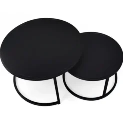 Lot de 2 tables gigognes rondes métal noir 54 cm et 70 cm