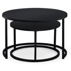 Lot de 2 tables gigognes rondes métal noir 54 cm et 70 cm