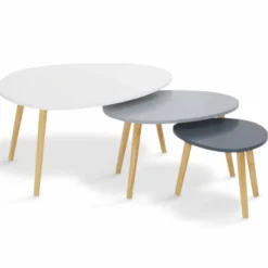 Lot de 3 tables gigognes scandinaves laquées blanc et gris