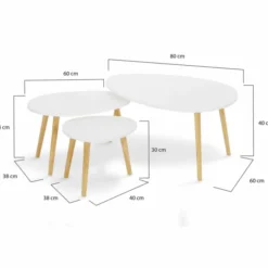 Lot de 3 tables gigognes scandinaves laquées blanc