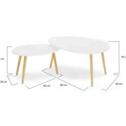 Lot de 2 tables gigognes scandinaves laquées blanc