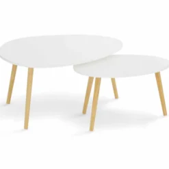 Lot de 2 tables gigognes scandinaves laquées blanc
