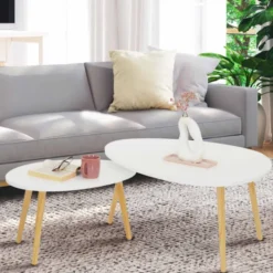 Lot de 2 tables gigognes scandinaves laquées blanc