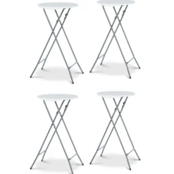 Lot de 4 tables hautes pliantes d’extérieur + housses blanches