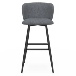 Lot de 4 tabourets de bar assise en tissu gris foncé et pieds en métal noir