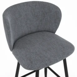 Lot de 4 tabourets de bar assise en tissu gris foncé et pieds en métal noir
